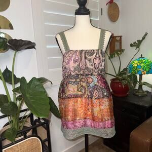 Y2K Sugar 17 Silk Paisley Patchwork Babydoll Top Boho Crochet Cami